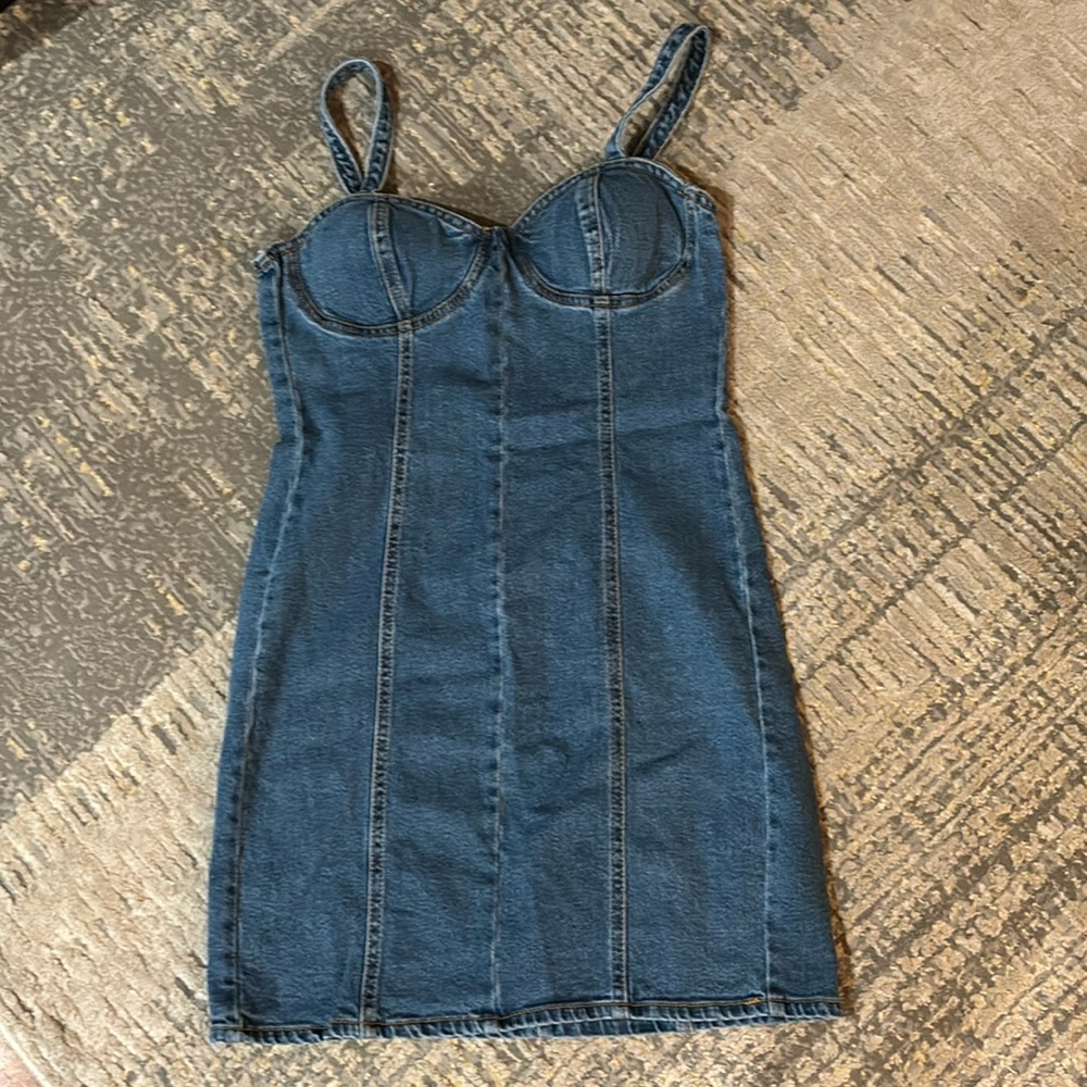 Dark Blue Denim Bustier Mini Dress